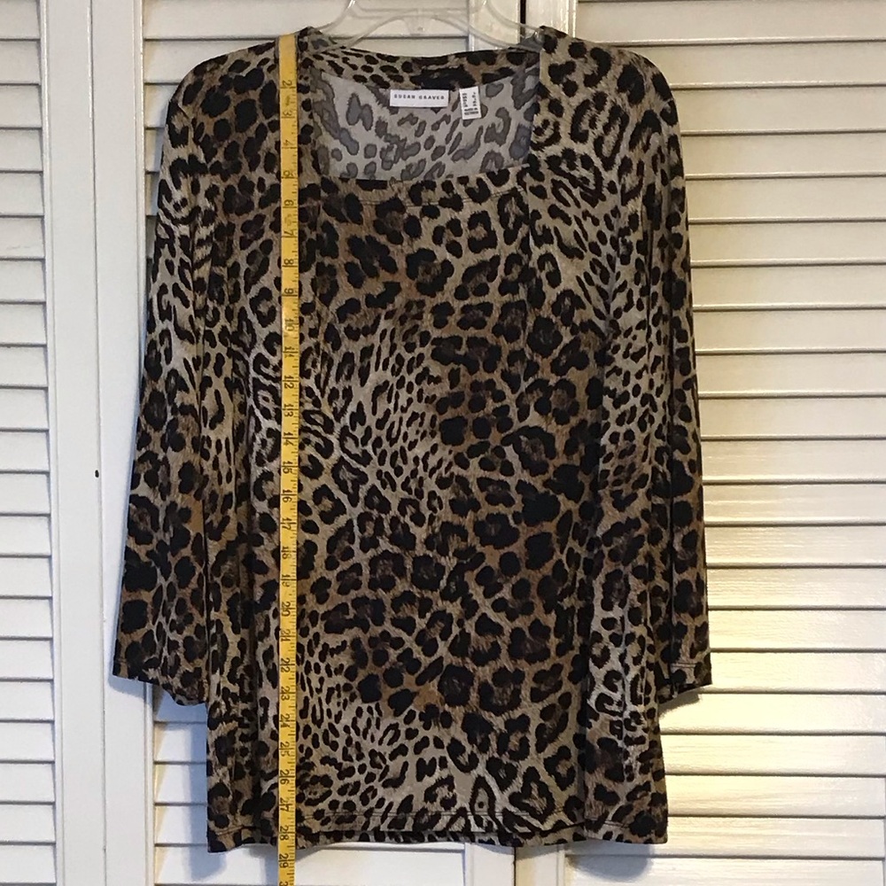 Susan Graver Brown Leopard Print Long Sleeve Top - Picture 2 of 6
